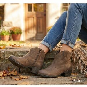 Born Kerri Western Embroidered Suede Ankle Boots Brown Size 6.5